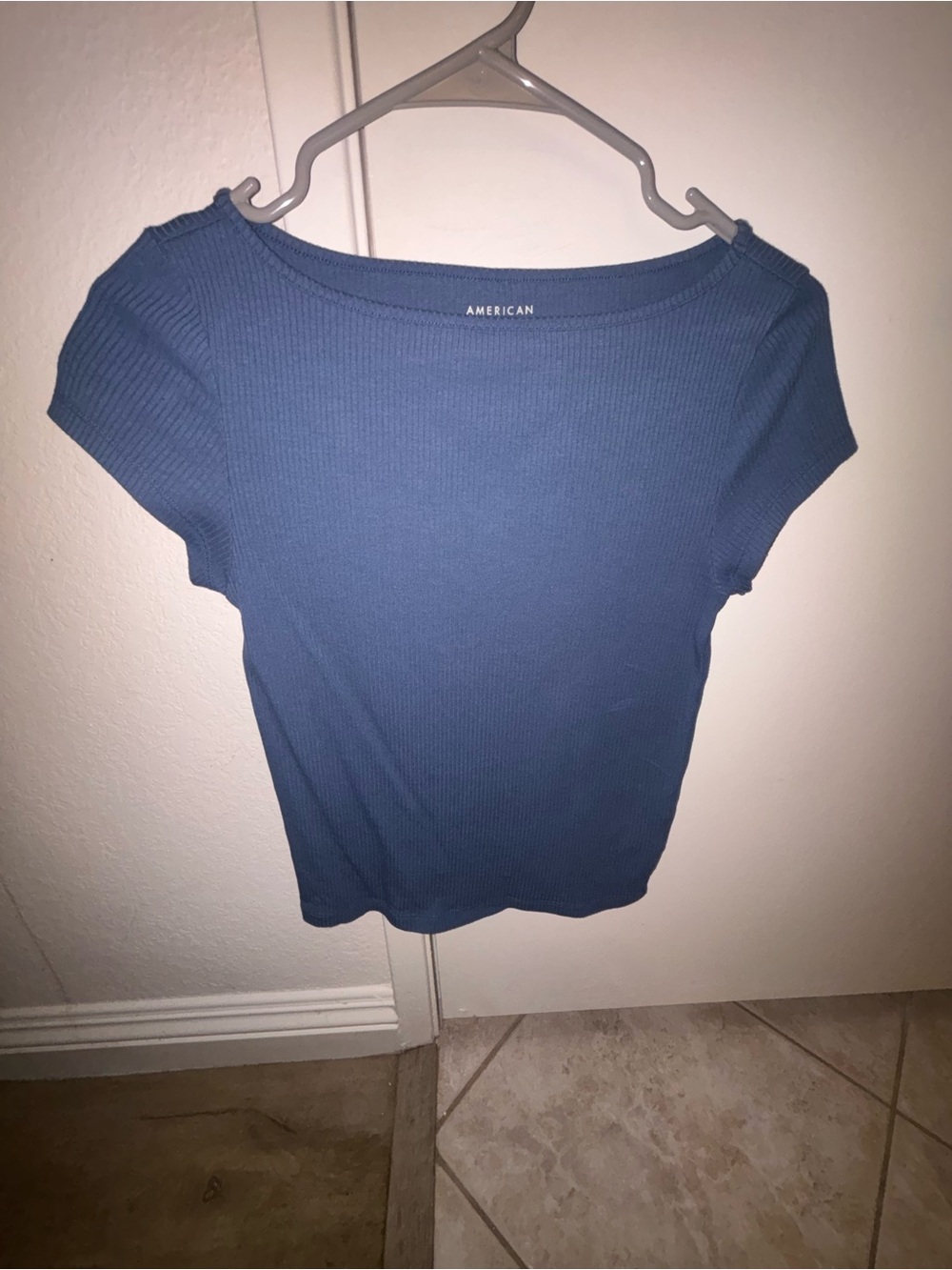 American Eagle Outfitters Blue Ribbed Crewneck Short Sleeve Top